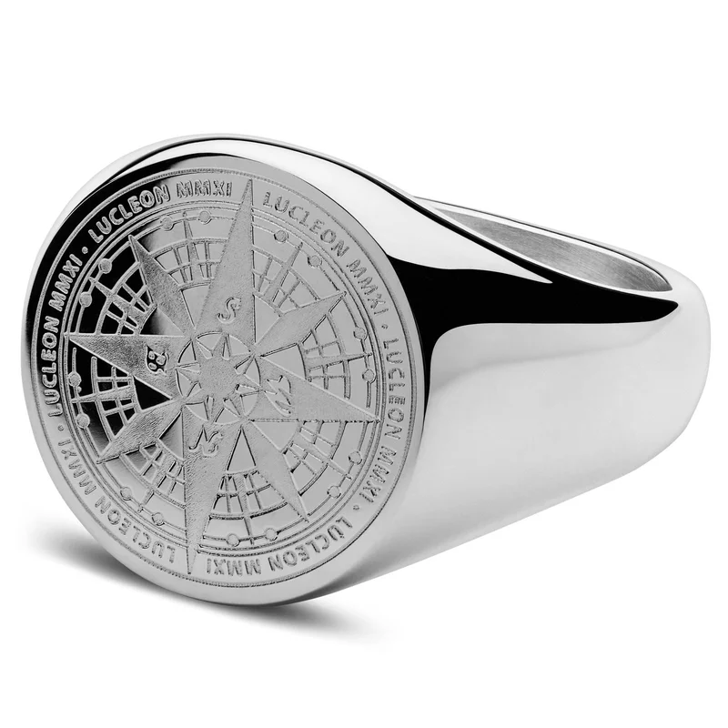 Ryker | Polished Surgical Steel Compass Signet Ring for Men - Signet rings