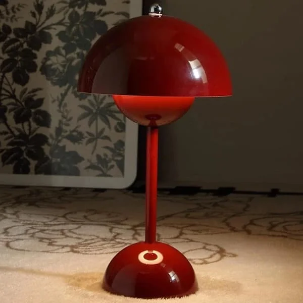 Cordless Table Lamp in Flowerpot, 1800 mAh Battery Powered Table Lamp, Portable Table Lamp for Patio, Small Rechargeable Lamp (Red)