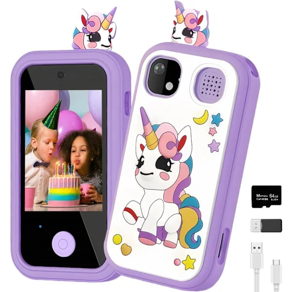 2025 Senaste Modell 64GB Barn Smart Telefon för Flickor, Touchscreen, Födelsedagspresenter för Flickor Ålder 6, 7, 8, 10 År, Pedagogisk Leksak för 