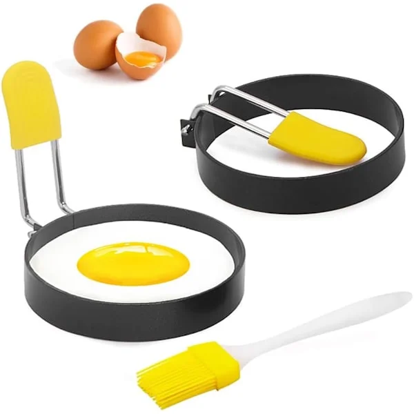 Eggeformer for steking av egg og laging av muffins; runde, eggeformede former for matlaging av brød og smørbrød; rustfritt stål med non-stick belegg.