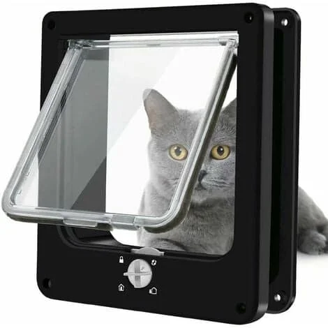 Kattluckor, 4-vägs roterande magnetisk kattlucka för katter, kattungar och kattungar, uppgraderad version M Svart, 19*5.5*22)CJY