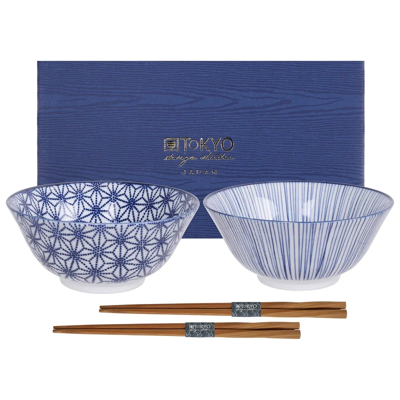 Tokyo design studio Nippon Blue skålesæt med spisepinde - Blå og hvid | KitchenOne