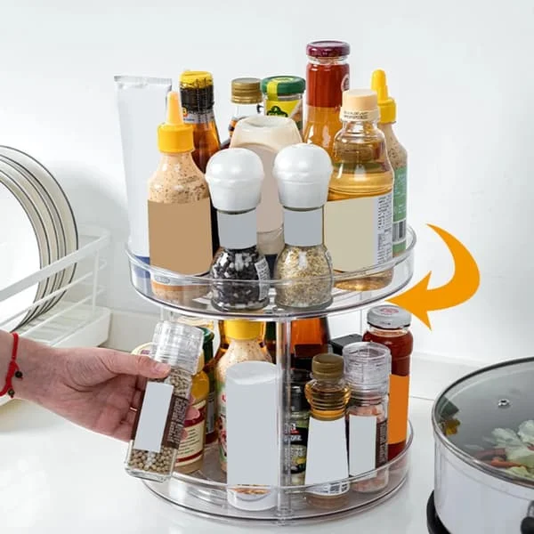 Spice Rack, Double-Layer Kitchen Shelf, 360° Rotating Multifunctional Storage Rack, Storage Tray for Spices, Cosmetics, Snacks, 23.5 x 21.6 cm