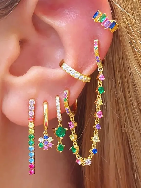 AliExpress - Boucles d'oreilles pendantes en forme de fleur en acier inoxydable, chaîne en Zircon pour femmes, Clip d'oreille, Dressing de vacances, 