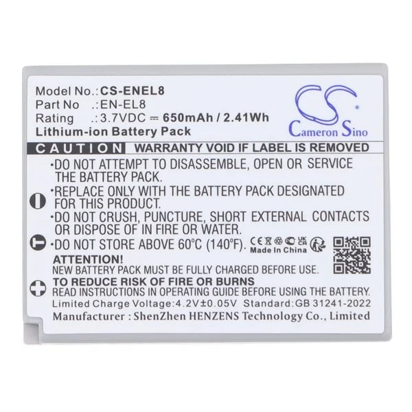 Batteri til kamera for NIKON Coolpix P1, Coolpix P2, Coolpix S1 osv.