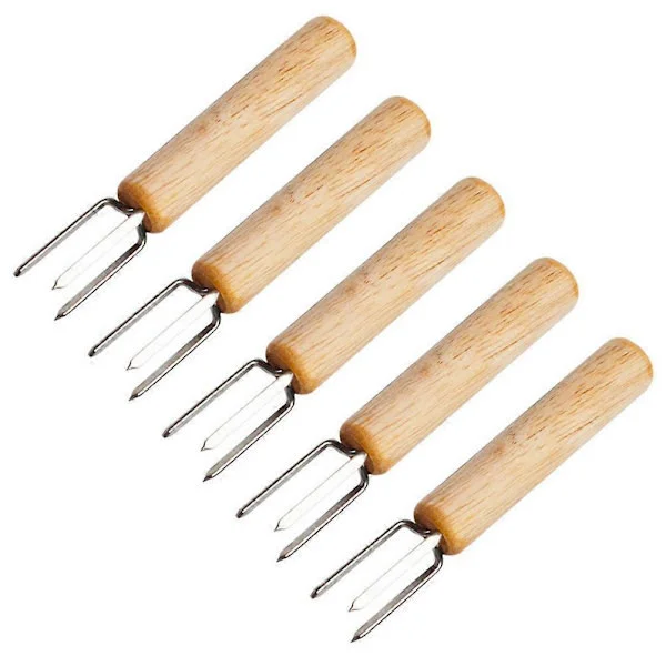 5 kpl BBQ-maissintähkähaarukoita ruostumattomasta teräksestä puukahvalla, kannettava maissintähkäpidike, grillaustarvikkeet (puu ja ruostumaton teräs)