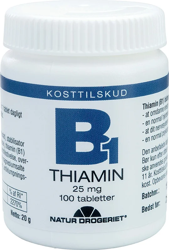 Natur Drogeriet B1 Thiamin 25 mg 100 stk., Helse & Madvarer, B-vitamin, B1 Vitamin