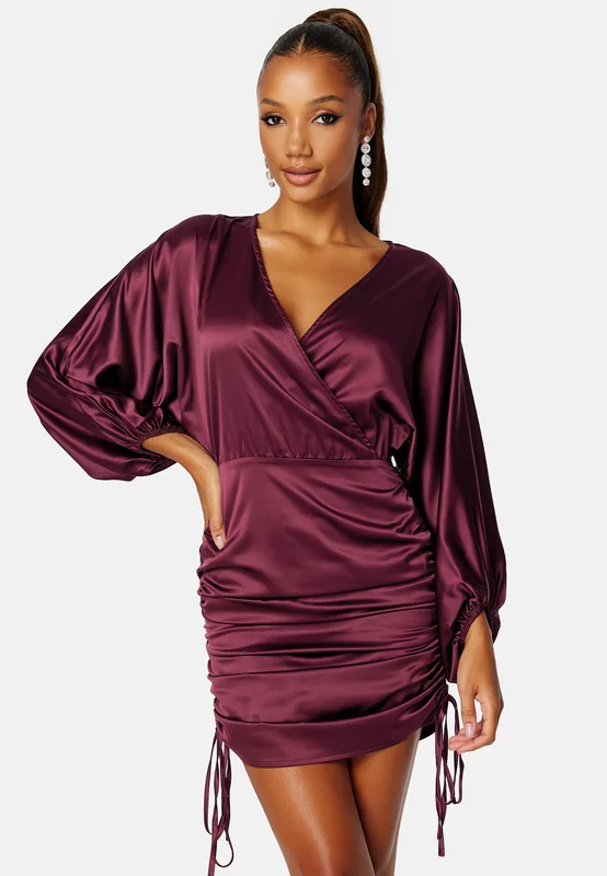 BUBBLEROOM - Kimberly Satin Dress - Bordeaux
