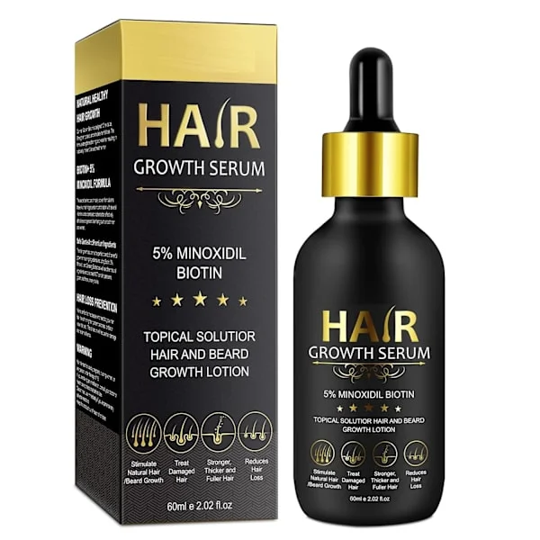 5% Minoxidil Hårvækstserum til Mænd og Kvinder - for Stærkere Tykkere Længere Hår, Hårgenvækstbehandling - 2,02 oz