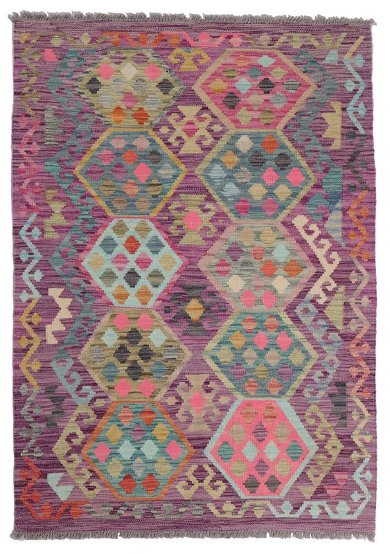 Oriental Kilim Afghan Old Style Rug 108X155 Dark Red/Dark Pink Wool