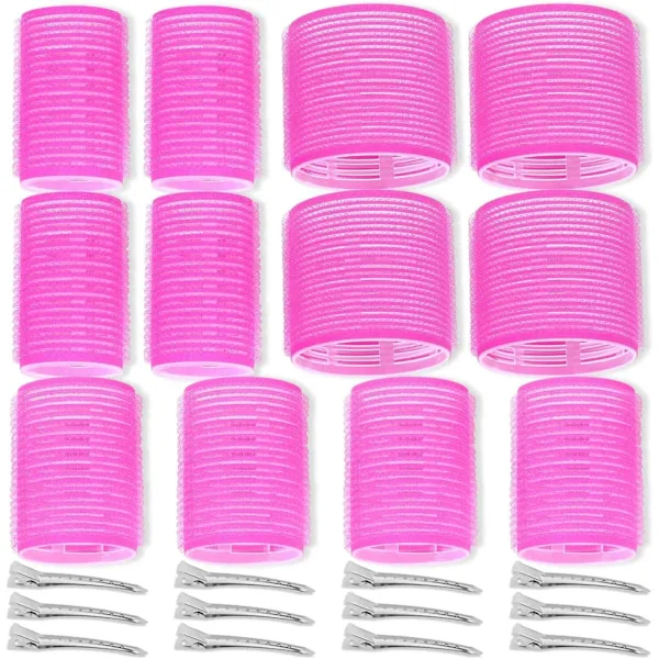 24 Velcro-krøllejern, 3 størrelser, 12 justerbare krøllejern, velegnet til langt hår, kort hår, tykt eller tyndt hår