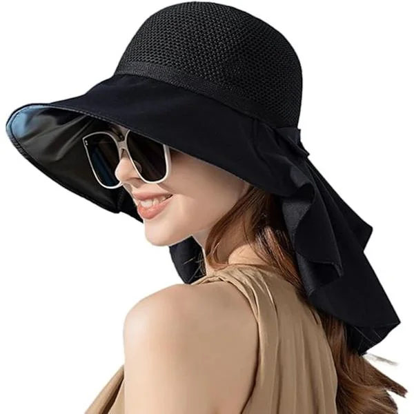 1-pakning - Solhatt for kvinner - UV-beskyttende solhatt - Sammenleggbar solhatt med bred brem - Svart - One Size Fits All