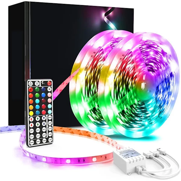 LED-stripe, 10 m LED-lys med 44-knappers fjernkontroll, fleksible 5050 RGB fargeskiftende LED-lys for soverom, fest 15M