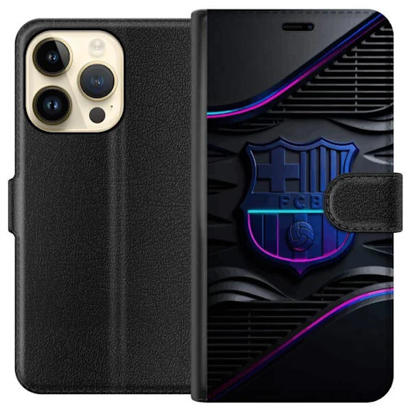 Kompatibelt Plånboksfodral till Apple iPhone 14 Pro Mörkblått emblem med neoninspirerade detaljer och sportig design för en modern känsla