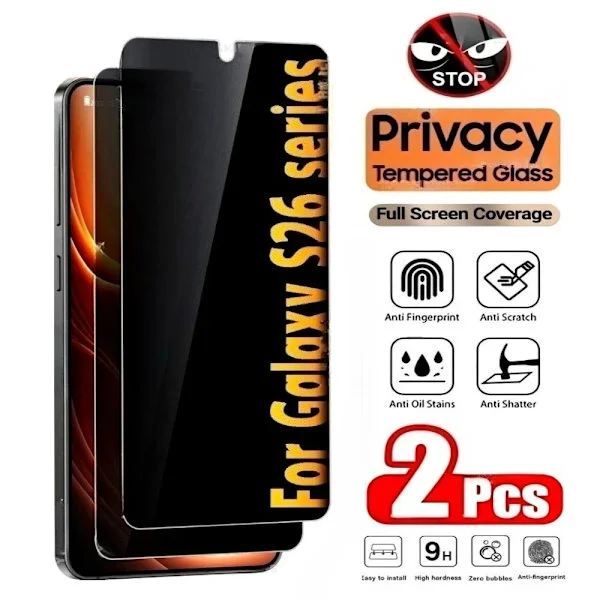 2 st Anti-spion härdat glas kompatibelt med Samsung Galaxy S26 S25 S24 Ultra S23 S22 S21 Plus S25 S26 Edge Full täckning skärmskydd