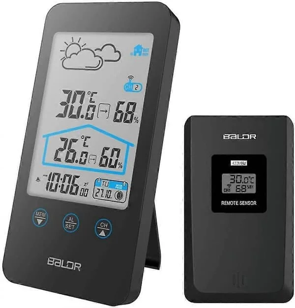 Digital termometer hygrometer Praktiska trådlösa väderstationer med utomhussensor Barometer Bakgrundsbelysning Tidsvisning