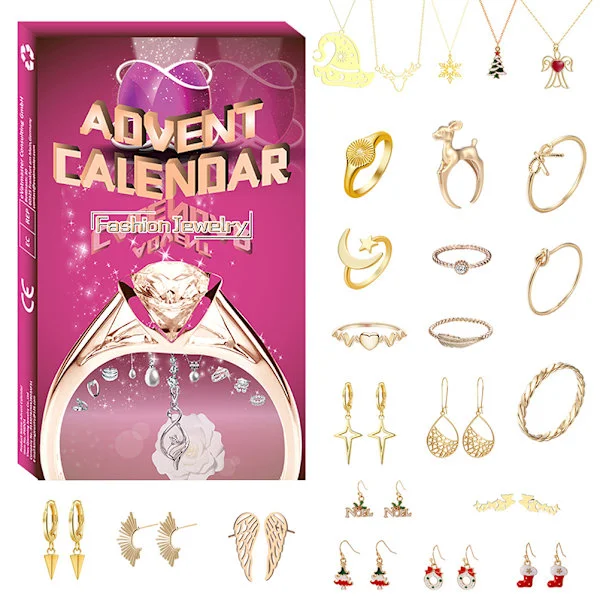 Jul Adventskalender 2022 för Flickor med 24 Smycken Berlock Halsband Armband Örhängen Ringar Jul Nedräkningskalendrar för Barn