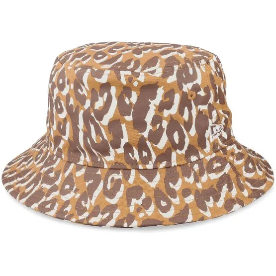 New Era - Braun bucket Hut - Womens Aop Wheat Bucket Damen Fischerhut, Größe S (56 cm), Baumwolle, Leopard Muster