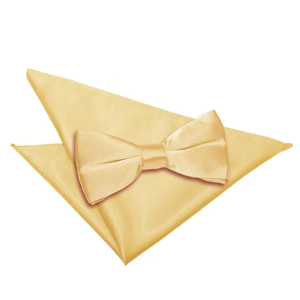 Light Yellow Solid Satin Bow Tie and Pocket Square Set [ZHE]