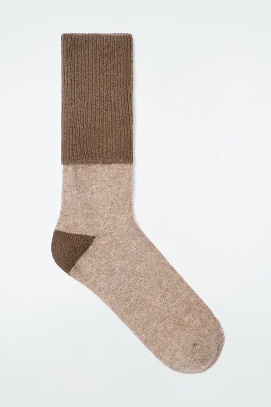 COS Women's Folded Wool And Cashmere Socks in Brown