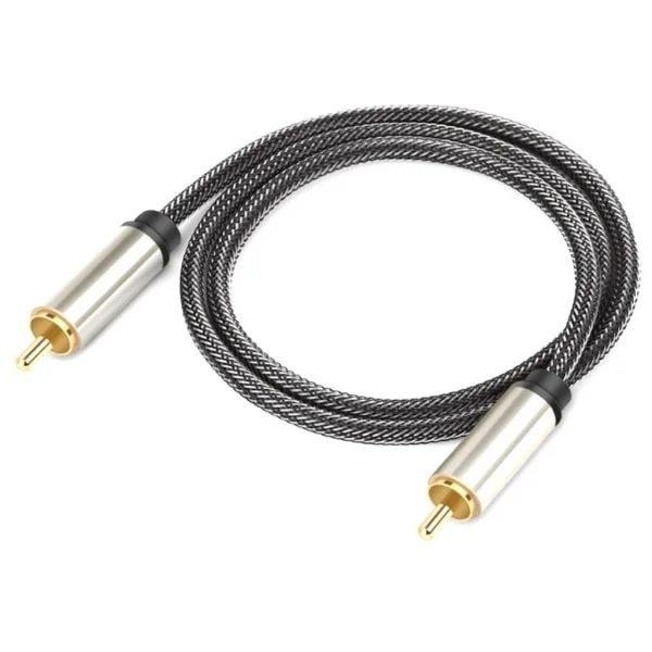 Koaksial digital lydkabel gullbelagt og flettet subwooferkabel RCA hann til hann HiFi SPDIF stereo lydkabel <=0,5m