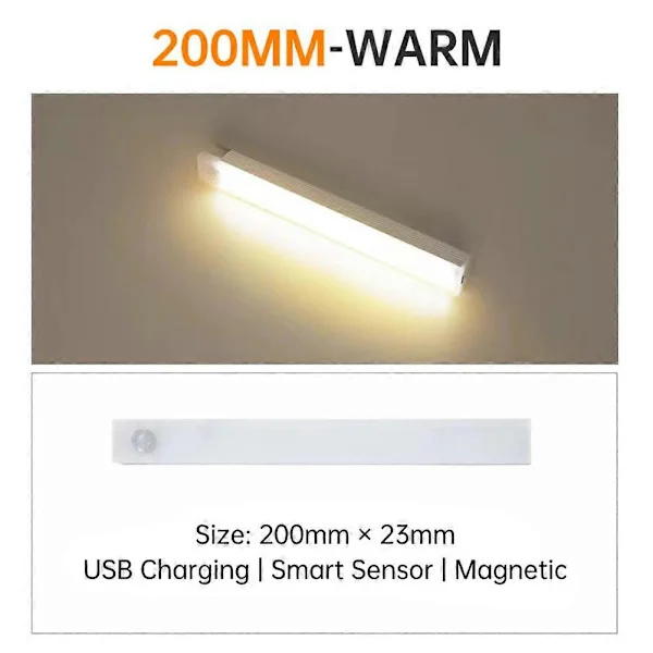 Rörelsesensor Trådlös Underskåp Garderob Lampa Kök Bänk LED Nattlampa 200mm 8 tum Varmvit 200mm8 tum Varmvit