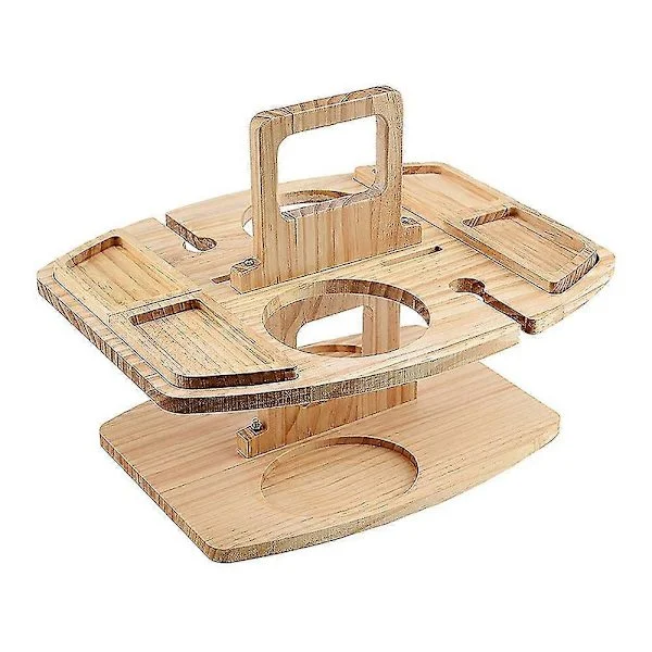 Bærbart piknikbord i tre, utendørs piknikbord, bærehåndtak, avtakbar vinglassholder, snacks F