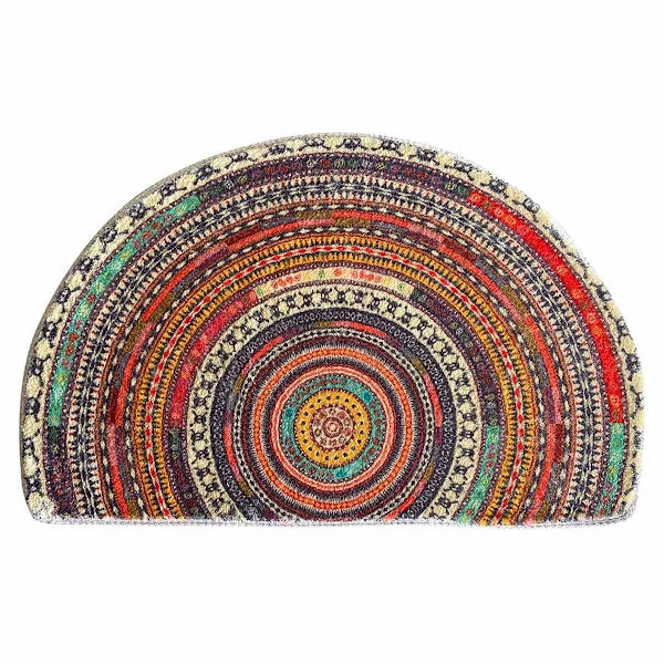 Halvsirkel Dørmatte, Halvsirkel Baderomsgulvteppe, Mandala Boho Bohemsk Sklisikker Velkomstmatte Absorberende Badematte, Mikrofiber Tuftet Innendørs