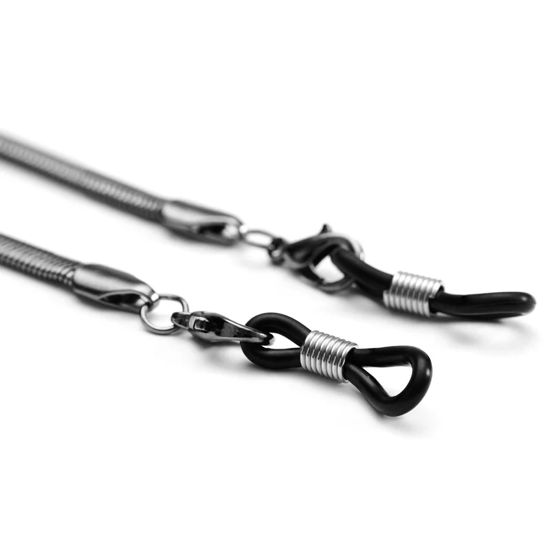Black Stainless Steel Herringbone Sunglasses Chain for Men - Glasses Straps