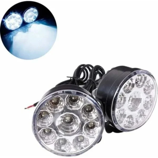 QQU-2kpl 12V 4.5W Valkoinen Pyöreä Auton Päiväajovalo Universaali Pyöreä-9LED Sumuvalot