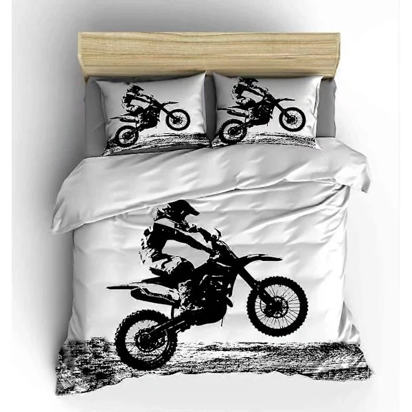 3D Racing Motorcykel Motocross Sängkläder Dirt Bike Xtreme Sports 2-Delat Täcke Set, Silhuettbild Män Tonåringar Pojkar Barn Barn Comforter Cover Säng
