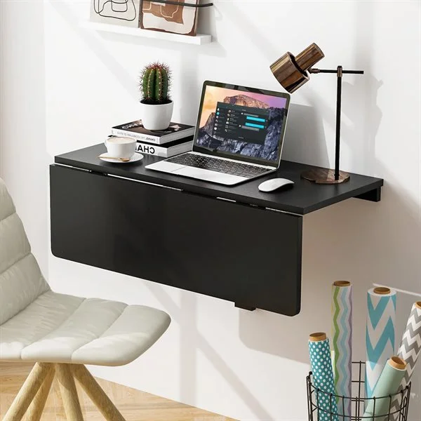 Seinään kiinnitettävä taittopöytä 80 x 60 cm / seinäpöytä / taitettava pöytä MDF-levystä ja männystä - musta