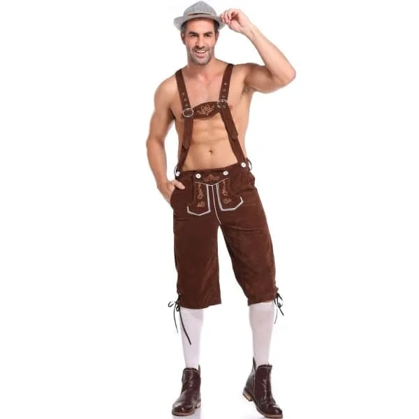 Læderbukser til mænd - Ægte læder Tyske læderbukser til mænd Oktoberfesttøj Brun XL_tfrf