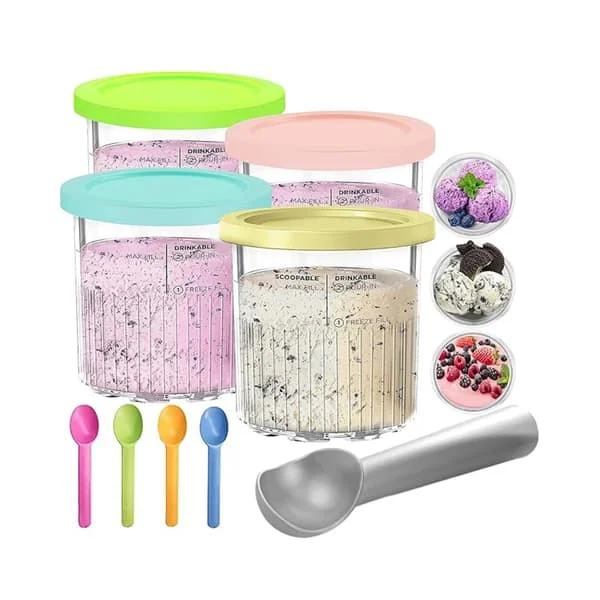 4 stk glassbeholdere for Ninja Cream, isbeholder med silikonlokk, kompatibel med NC501/NC500-serien BT