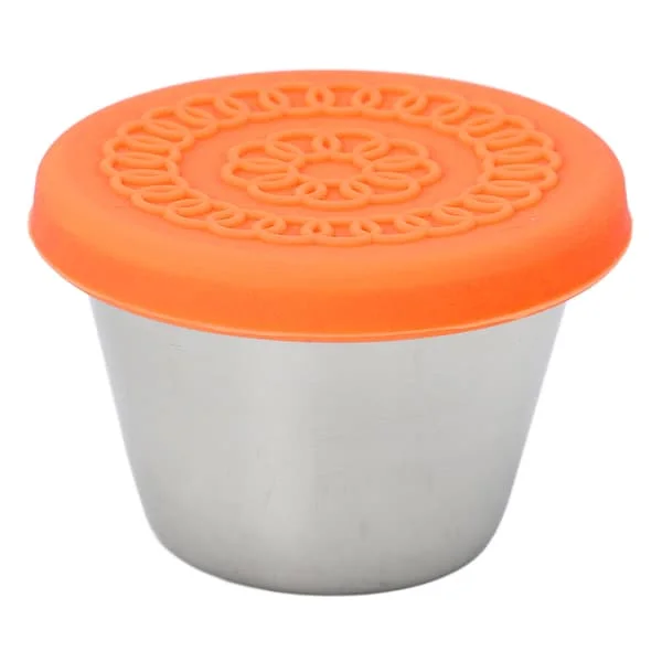 Small Stainless Steel Container, Leak-Proof, Dishwasher Safe, Portable Dressing Cup with Lid for Essential Oil 70ml, Orange Lid