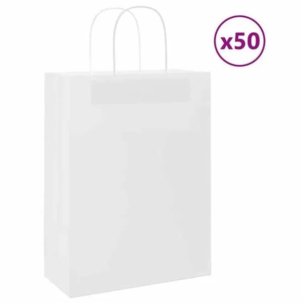 vidaXL Papperspåsar 50 st med handtag vit 26x12x35 cm, papperspåse, presentpåse i papper, presentpåse i papper, påse 4101604