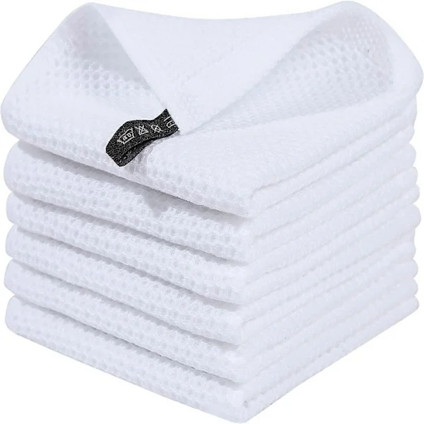 6 pcs 34x34cm Waffle Weave Cotton Kitchen Towels, Quick-Drying and Absorbent Cleaning Cloth with Hanging Loop