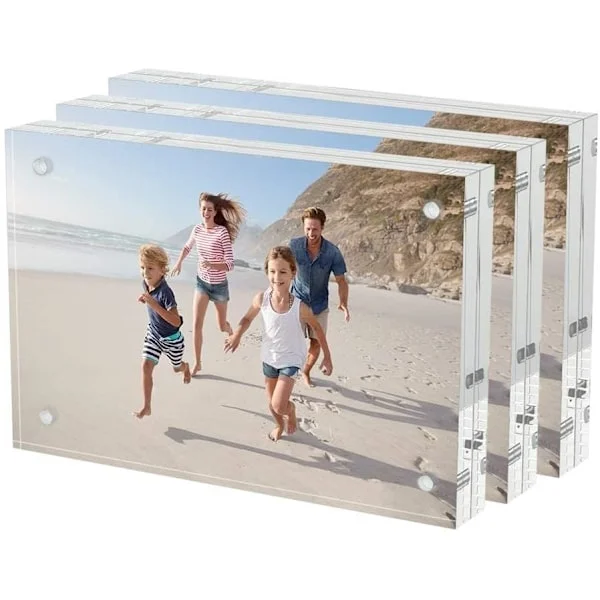 4x6 Akryl Bilderammer 3-pakning, 20 % Tykkere Blokker, Klare Bilderammer Frittstående Dobbeltsidig Magnetisk Akryl Lucite Rammeløs Transparent 