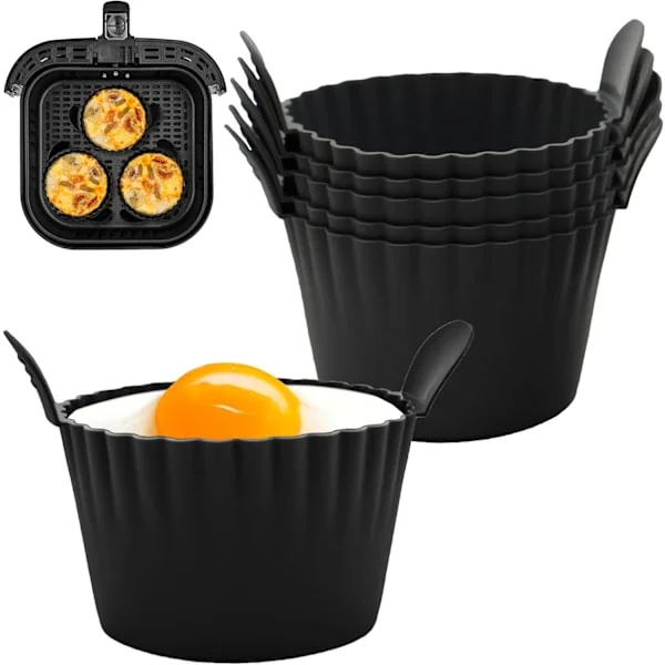 Airfryer Tillbehör Set 6 Delar Äggformar Silikon Bakformar BPA-fria Universal Passform Svart