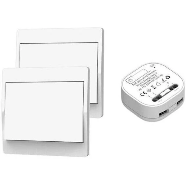 Batterifri, fjärrstyrd väggströmbrytare för tvåvägsdrift. Sändare för väggpanel (2-vägssats) Väderbeständig för inomhus- och utomhusbruk.