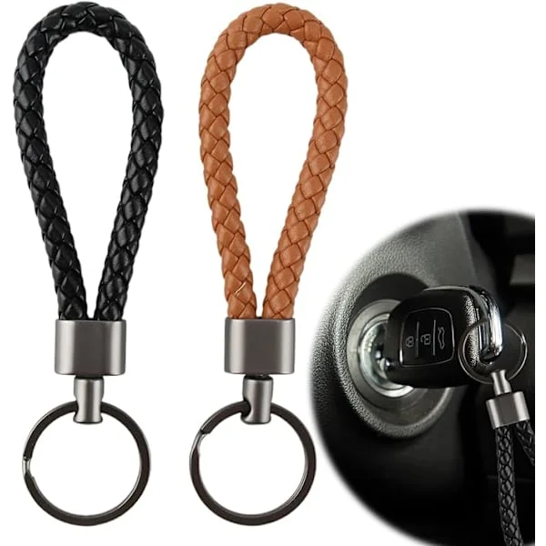 Pieces Alloy Keychain Pendant Braided Leather Car Keychain Leather Woven Car Keychain for Men and Women Car Keys