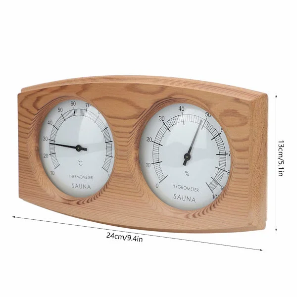 Termo Hygrometer Digital, 2 i 1 Træ Hygrometer Sauna Termometer Dobbelt Urskive Sauna Temperaturmåler Fugtighedsmåler til Damprum