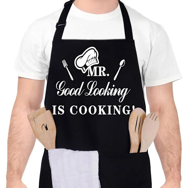 Roliga Förkläden för Män, MR Good Looking lagar mat, Professionellt Kök Förkläde Kock Man Bib Förkläden med Dubbla Fickor Justerbar