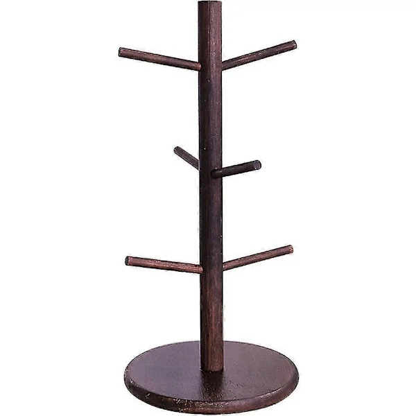 Kaffekrus Holder, kaffekrus træ, kaffeorganisator station med 6 kroge, bambus kaffekrus holdere F