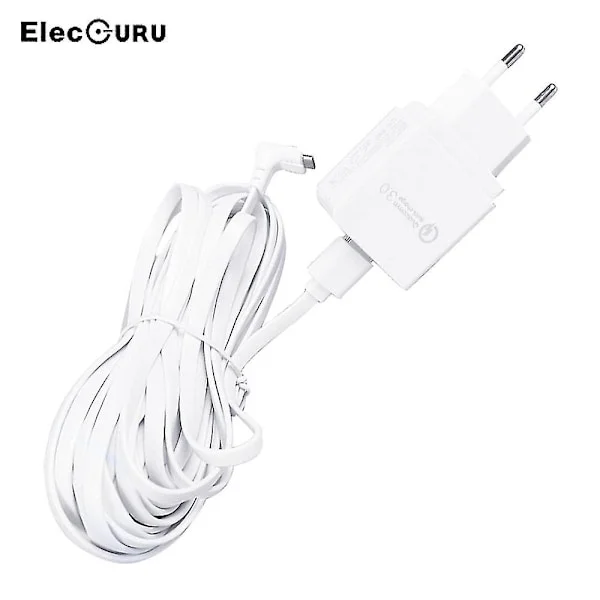 Vanntett 30ft/9m ladekabel med strømadapter for Arlo Pro 2/pro/go/light kamera Arlo kamera tilbehør hurtiglader(EU,hvit)