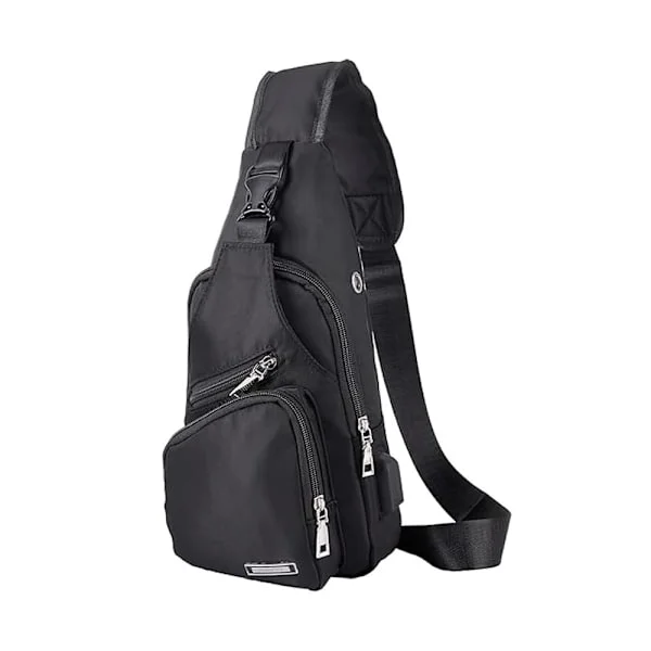 Sling Bag Läder Sling Bag med USB-laddningsport Vattentät Casual Daypack Bröst Crossbody Väska