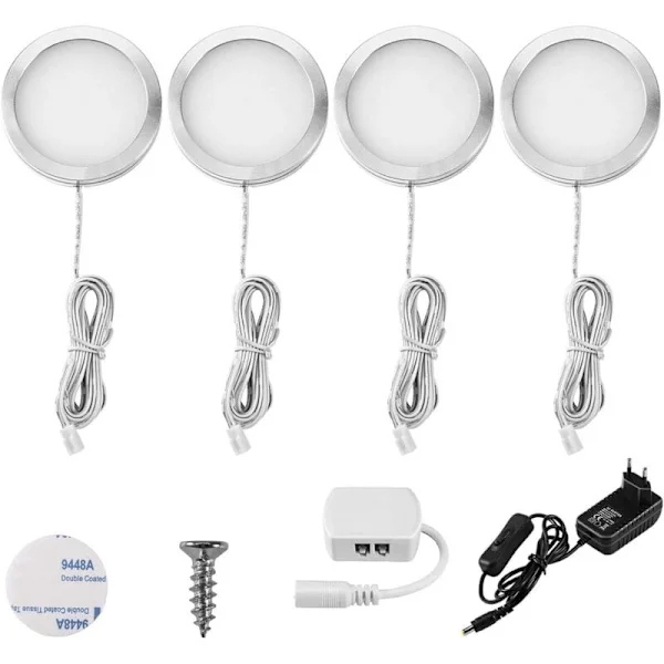 LED-skåplampa 4-pack Uppladdningsbar underskåpsbelysning Garderobslampa Vägglampa för skåp Garderob Kök Entré Vitrin Korridor Toalett Kall-FA6-