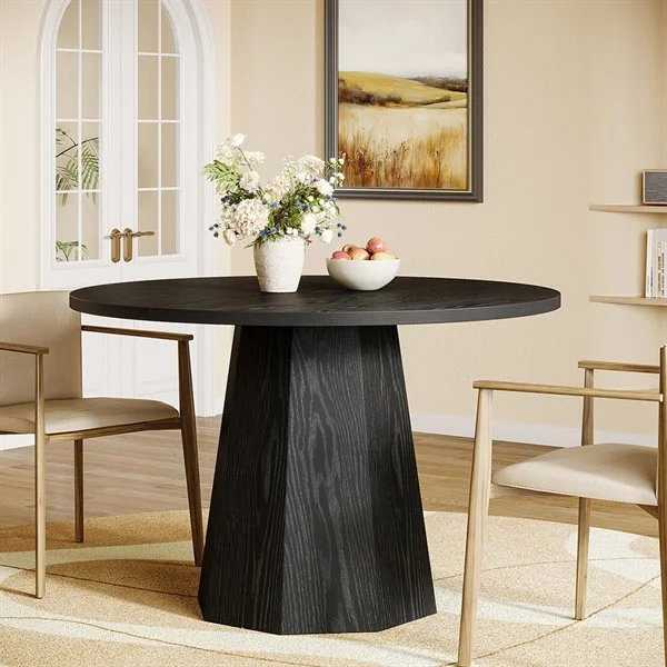 Rundt spisebord 118cm svart / kjøkkenbord / matbord i tre i moderne design