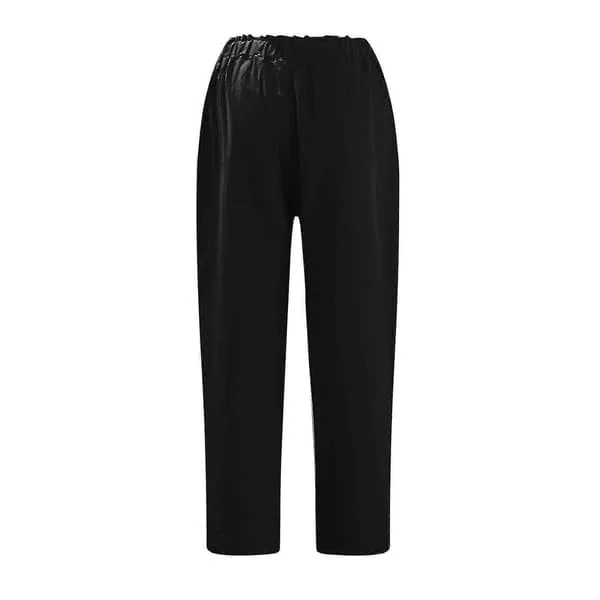 Linne Cropped Loose Fit Bomull Dam Capri Byxor Lediga Dam Crop Capris Elastisk Midja Sommar-jie