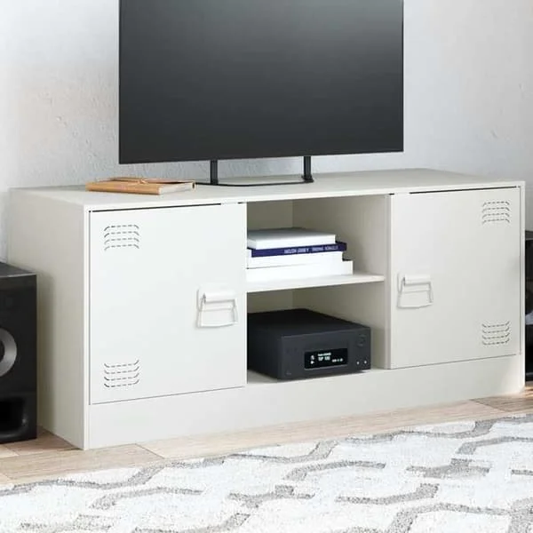 vidaXL TV-möbel vit 99x39x44 cm stål, TV-bänk, TV-möbel, multimedia-möbel, TV-skåp, hifi-möbel, center av 841690